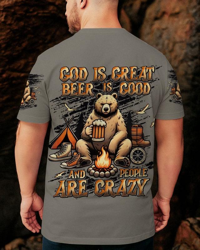 GOD IS GREAT BEER IS GOOD BEAR ALL OVER PRINT T-Shirt